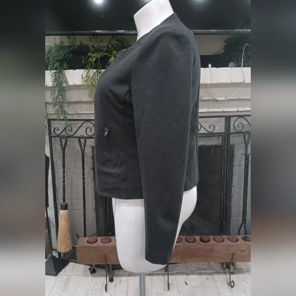 Catherine Malandrino Gray Asymmetrical Zip Moto Jacket Size XL Runway Style Knit - Picture 2 of 14
